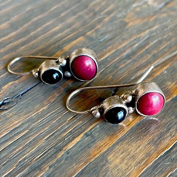Vintage Scott Kay Sterling Black & Red Onyx Earrings - Picture 4 of 4